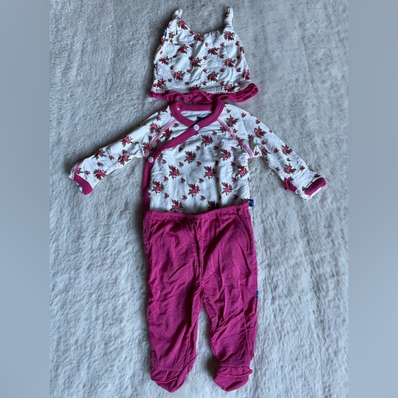 KicKee Pants | Natural Rose Trellis 3-Piece Kimono Newborn Gift Set | NB - Picture 4 of 16